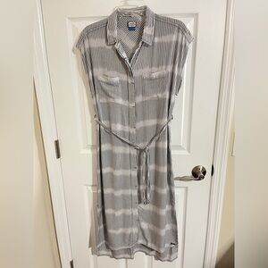 Kavu La Paz Gray White Belted Midi Shirt Dress in Sea Salt size Small